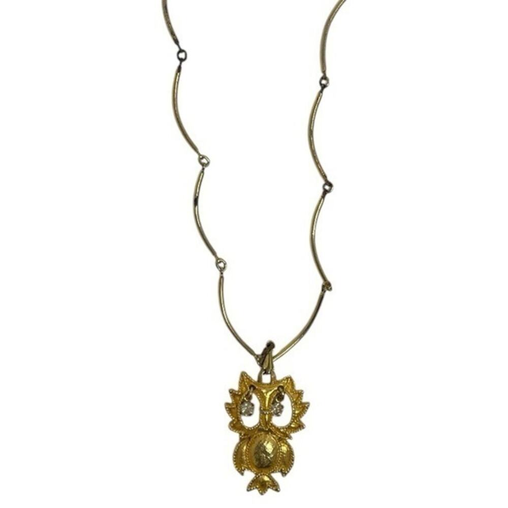 Vintage Gold-tone Articulated Rhinestone
Eyed Owl Necklace
